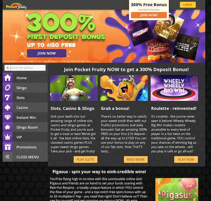 Pocket Fruity Mobile Casino UK Review Home Screenshot