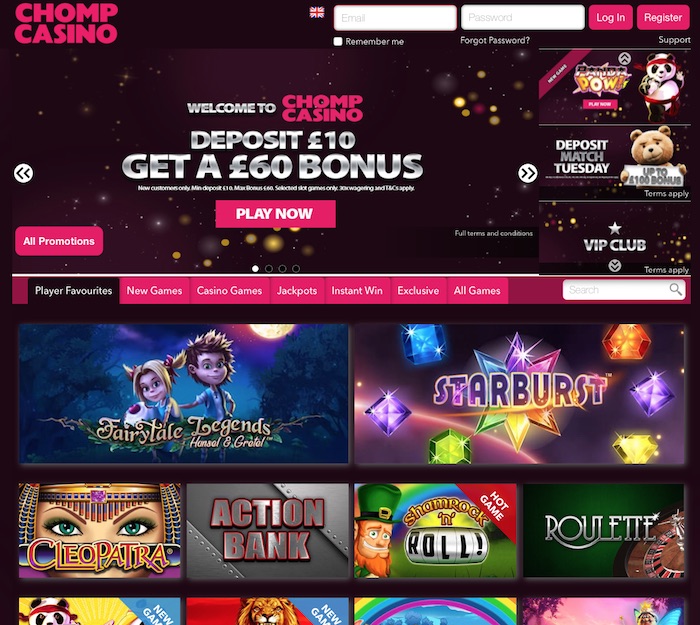 Chomp Mobile Casino Home Page
