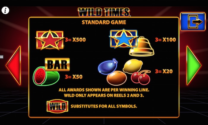 Pay Table and Symbols for Barcrest Wild Times Fruit Machine