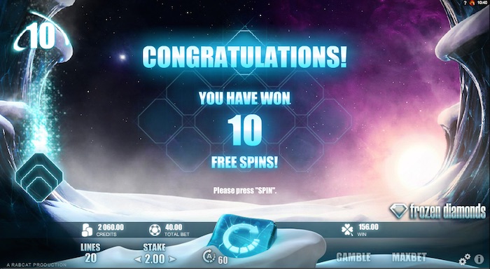 Player wins 10 Free Spins on Frozen Diamonds