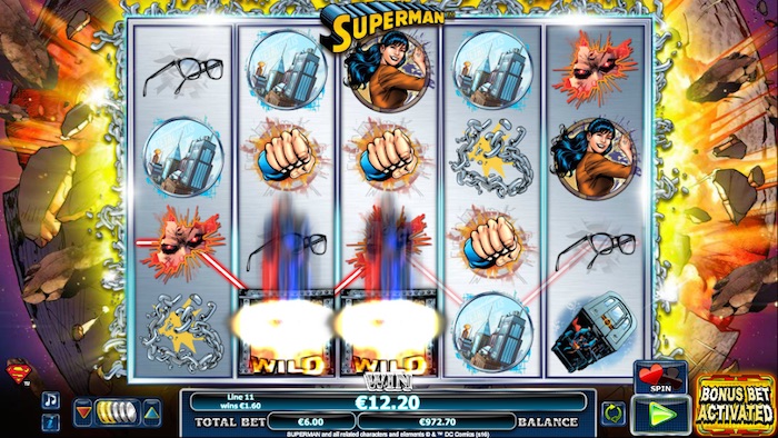 Graphics during spin of Superman Slot Game