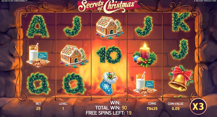 Screenshot of Free Spins Game activated playing Secrets of Christmas