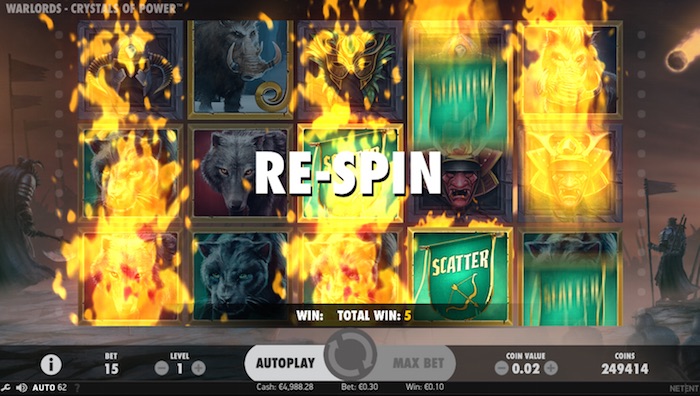 Respins Bonus in Warlords Crystals of Power Slot