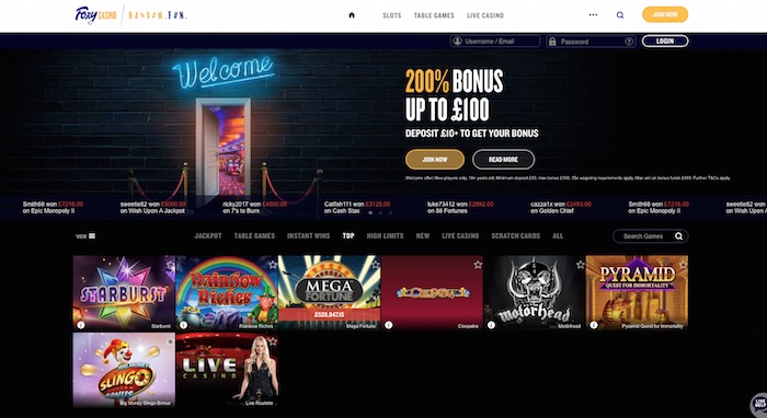 Foxy Casino Homepage Screenshot