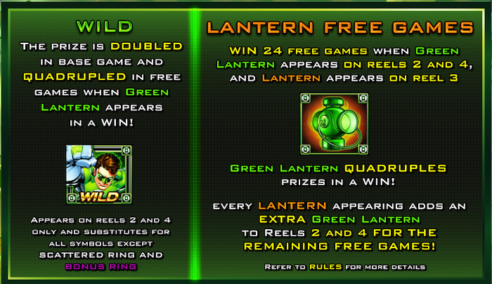 Green Lantern Slot Features and In-Play Bonus Games