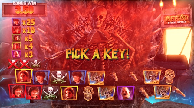 Pick Skeleton Keys to win multipliers in the Goonies Slot Skeleton Organ Bonus