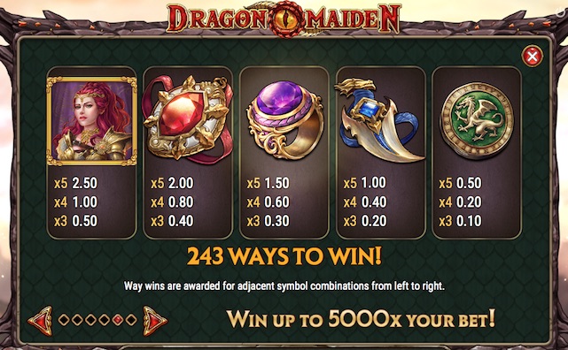 You can win up to 12.5 x betting stake as the Dragon Maiden Jackpot