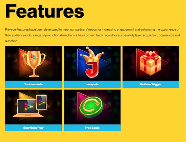 Promotional mechanics include feature triggers, tournaments and jackpots