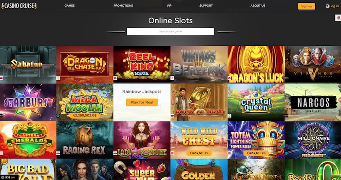 Casino Cruise slots and games menu screenshot