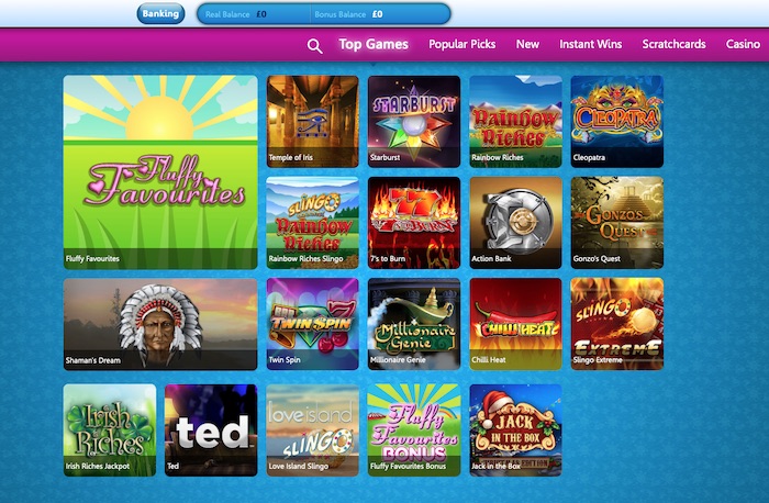 Costa Games slots and casino menu screenshot