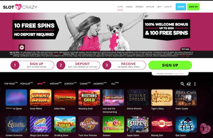 ‘Slot Crazy Casino slots and games menu