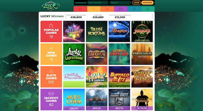 Vegas Luck Online Casino Review Screenshot