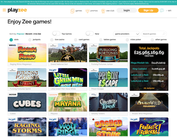 Playzee Casino Review UK Screenshot 2020