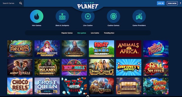 Casino Planet Review User Interface Screenshot