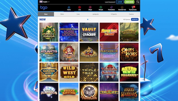 bgo new games menu in casino lobby