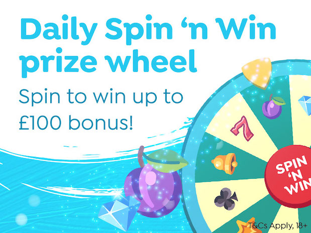 Spin and Win Casino Deals include the Daily Bonus Prize Wheel